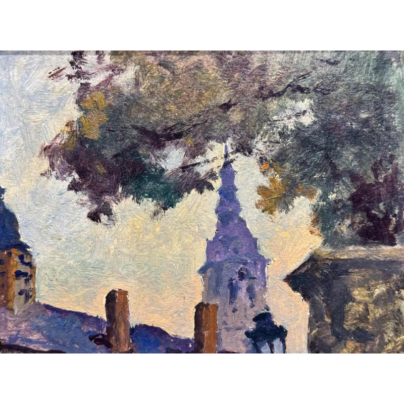 Albert DANDOY 'Couple damoureux près de lArsenal à Namur' peinture huile sur carton