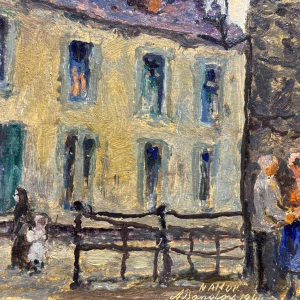 Albert DANDOY ‘Couple of lovers near the Arsenal in Namur’ oil on cardboard