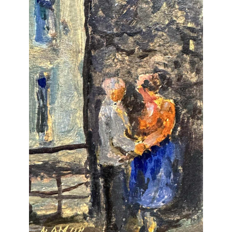 Albert DANDOY 'Couple damoureux près de lArsenal à Namur' peinture huile sur carton