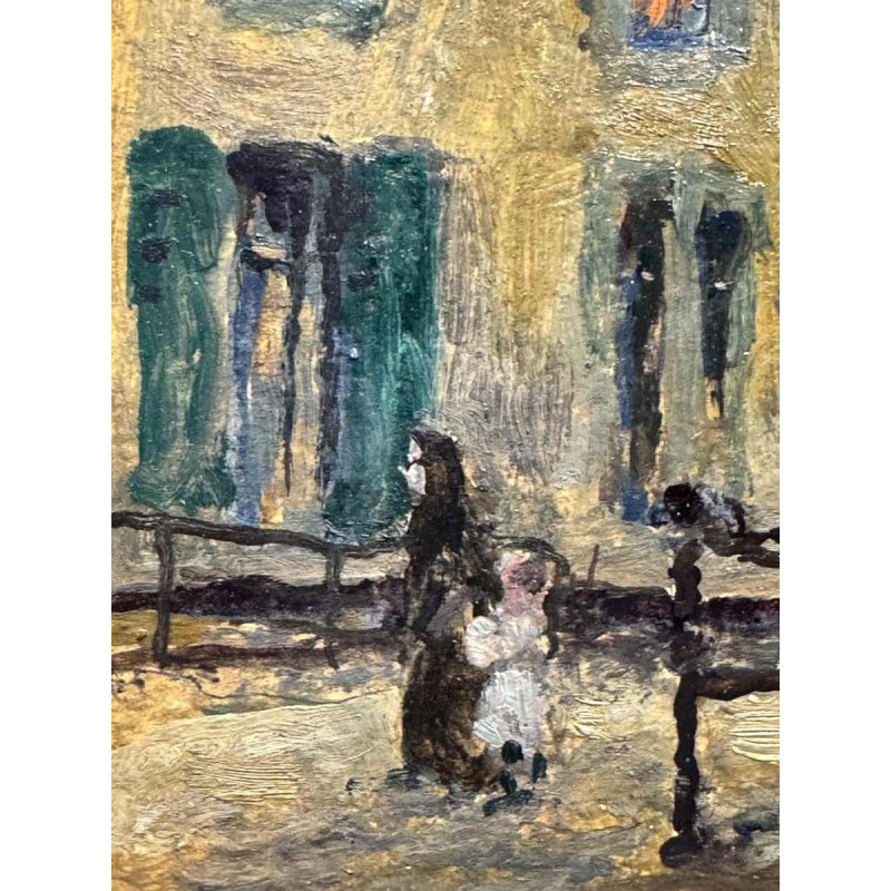 Albert DANDOY 'Couple damoureux près de lArsenal à Namur' peinture huile sur carton