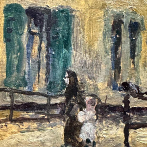 Albert DANDOY 'Couple damoureux près de lArsenal à Namur' peinture huile sur carton