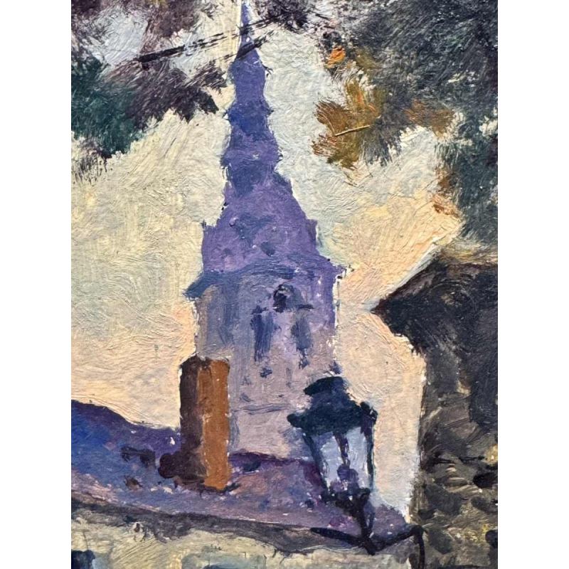 Albert DANDOY ‘Couple of lovers near the Arsenal in Namur’ oil on cardboard