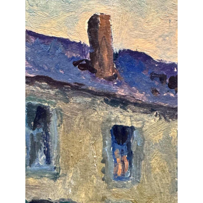 Albert DANDOY ‘Couple of lovers near the Arsenal in Namur’ oil on cardboard