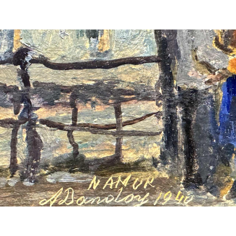 Albert DANDOY 'Couple damoureux près de lArsenal à Namur' peinture huile sur carton