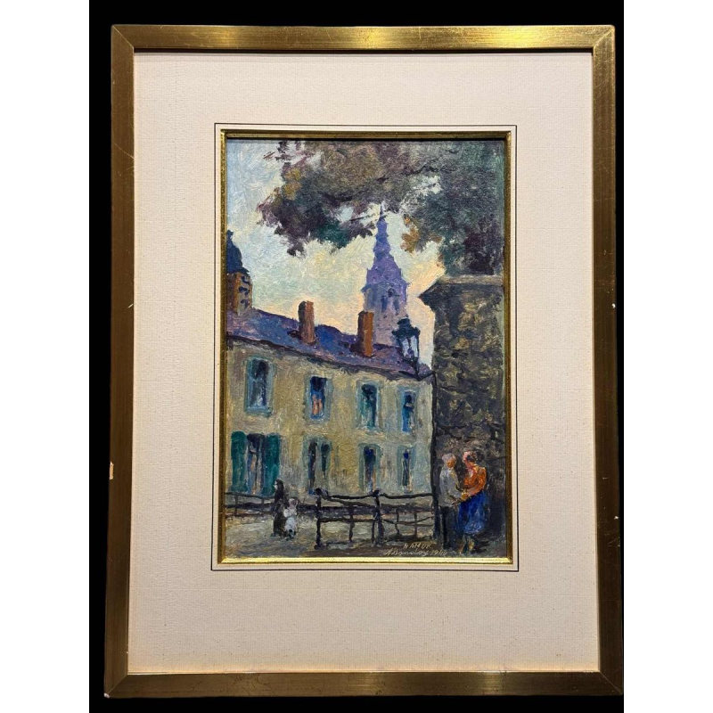 Albert DANDOY 'Couple damoureux près de lArsenal à Namur' peinture huile sur carton