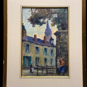 Albert DANDOY ‘Couple of lovers near the Arsenal in Namur’ oil on cardboard