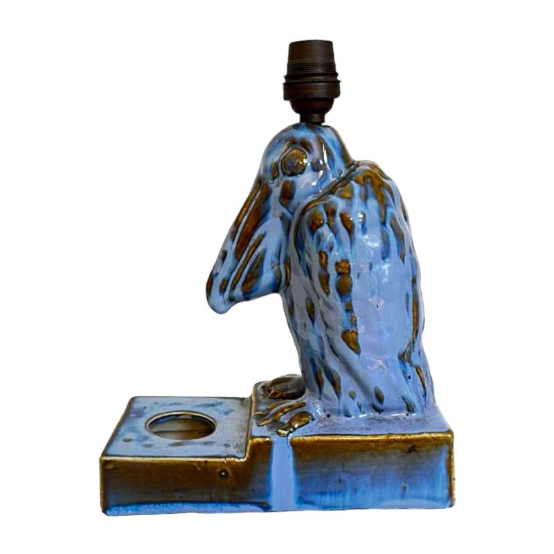 Pelikaan' sculptuur, Art Deco lampenvoet / inktpot van fijn geglazuurd steengoed, ca 1930