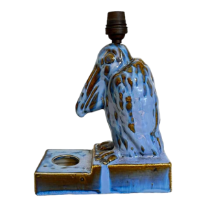 Sculpture 'Pélican' pied de lampe / encrier Art Déco en grès fin émaillé, ca 1930