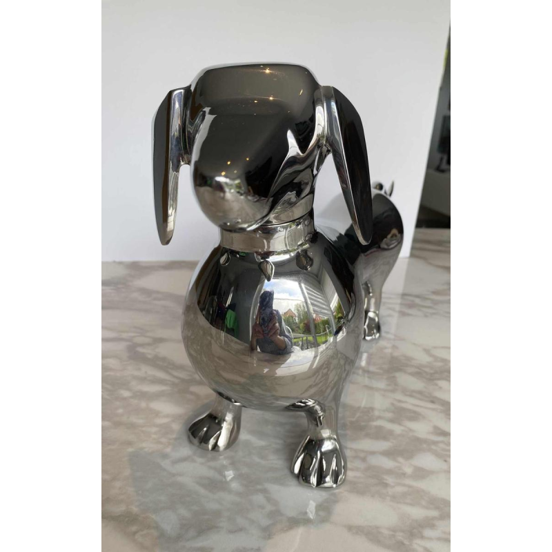 Laszlo Tibay "Dachshund" Sculpture of a dog in stainless steel