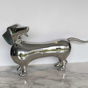 Laszlo Tibay "Dachshund" Sculpture of a dog in stainless steel