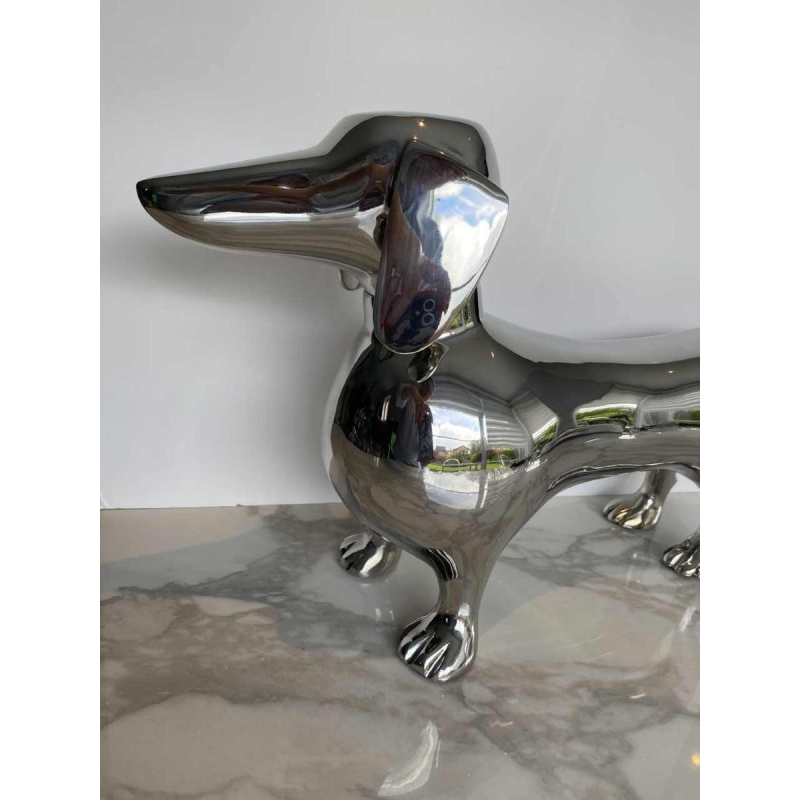 Laszlo Tibay "Dachshund" Sculpture of a dog in stainless steel