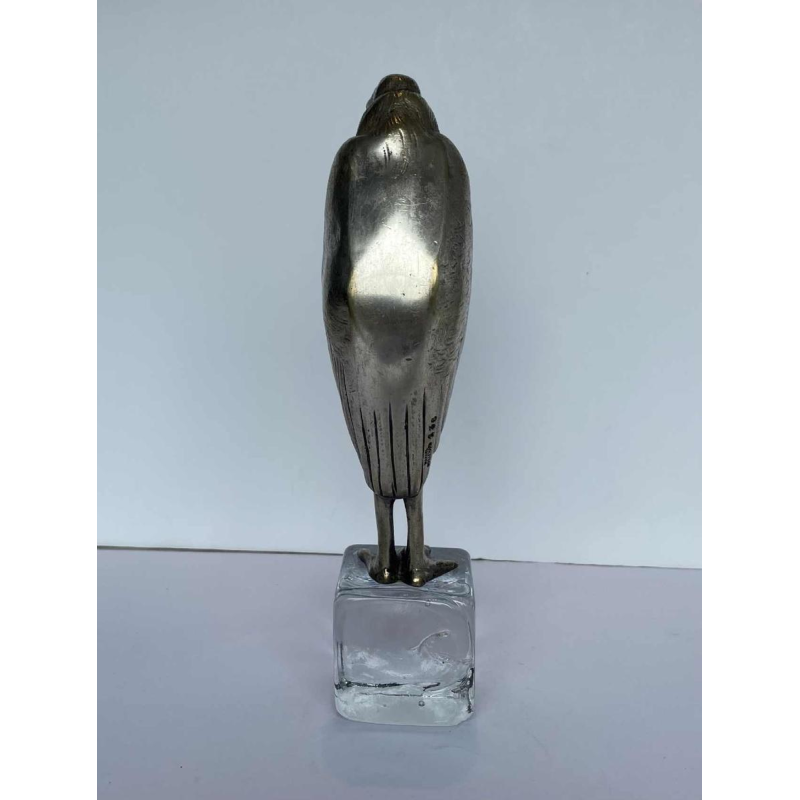 Marcel Guillemard Gieter “Maraboe-ooievaar” Art Deco verzilverd brons sculptuur, ca 1930