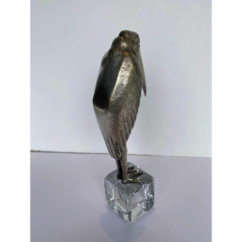 Marcel Guillemard Gieter “Maraboe-ooievaar” Art Deco verzilverd brons sculptuur, ca 1930