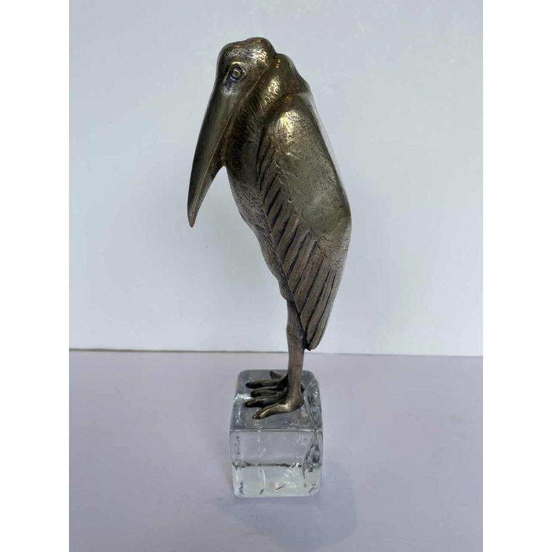 Marcel Guillemard Gieter “Maraboe-ooievaar” Art Deco verzilverd brons sculptuur, ca 1930