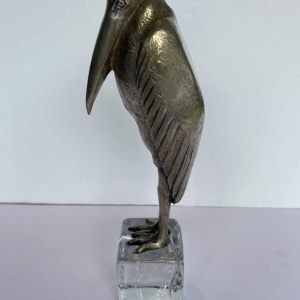 Marcel Guillemard Gieter “Maraboe-ooievaar” Art Deco verzilverd brons sculptuur, ca 1930