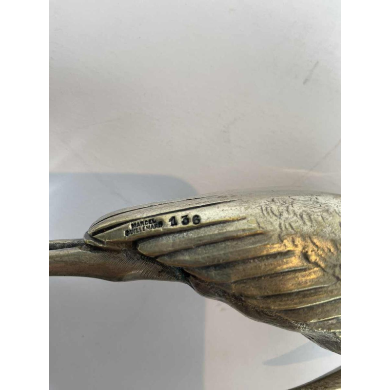Marcel Guillemard Gieter “Maraboe-ooievaar” Art Deco verzilverd brons sculptuur, ca 1930