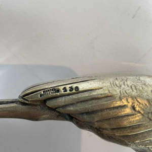 Marcel Guillemard Gieter “Maraboe-ooievaar” Art Deco verzilverd brons sculptuur, ca 1930