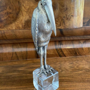 Marcel Guillemard Founder “Marabou stork“ Art Deco silver-plated bronze sculpture, ca 1930