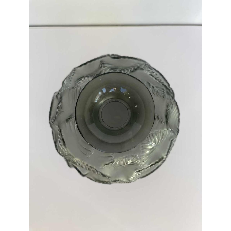 R. Lalique, Art Deco Ormeaux or Feuillage ball vase, matt and gloss grey glass, 1926