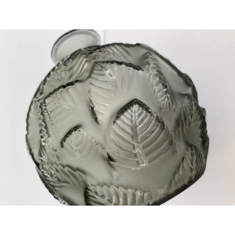 R. Lalique, Art Deco Ormeaux or Feuillage ball vase, matt and gloss grey glass, 1926