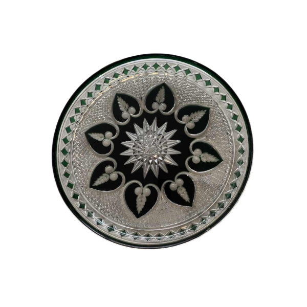 Val Saint Lambert, large green-lined cut crystal dish/platter, early 20th century