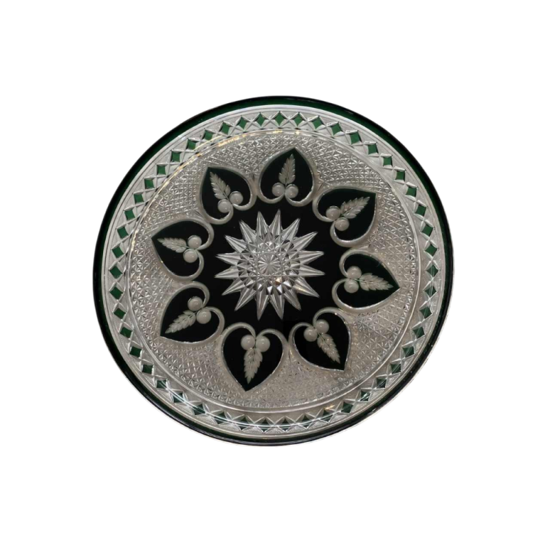 Val Saint Lambert, large green-lined cut crystal dish/platter, early 20th century