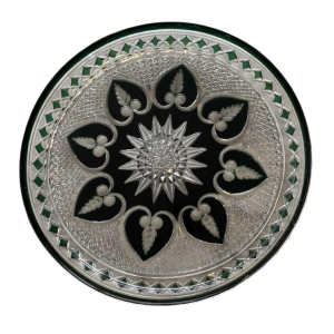 Val Saint Lambert, large green-lined cut crystal dish/platter, early 20th century