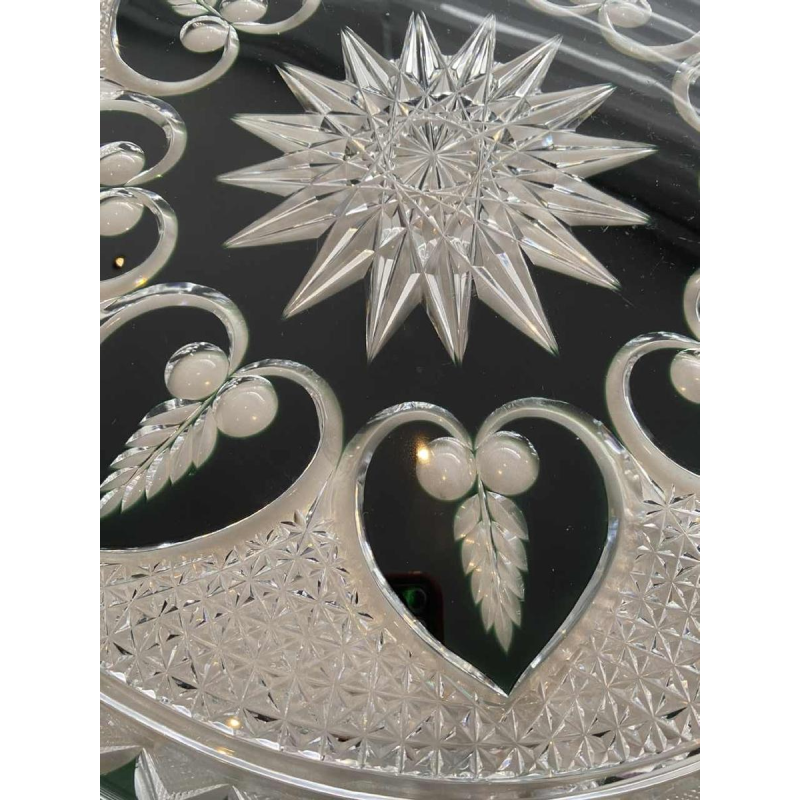 Val Saint Lambert, large green-lined cut crystal dish/platter, early 20th century