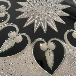 Val Saint Lambert, large green-lined cut crystal dish/platter, early 20th century