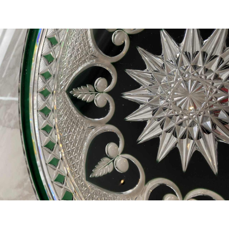Val Saint Lambert, large green-lined cut crystal dish/platter, early 20th century
