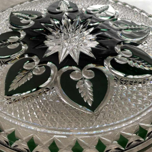 Val Saint Lambert, large green-lined cut crystal dish/platter, early 20th century