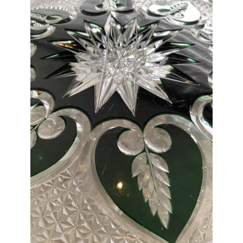 Val Saint Lambert, large green-lined cut crystal dish/platter, early 20th century