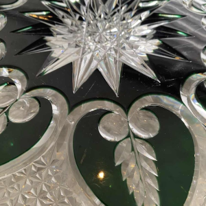 Val Saint Lambert, large green-lined cut crystal dish/platter, early 20th century