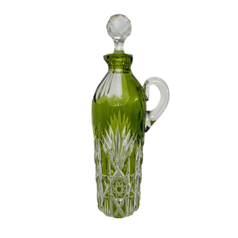 Val-Saint-Lambert, green-lined cut crystal liqueur carafe/pitcher, early 20th century