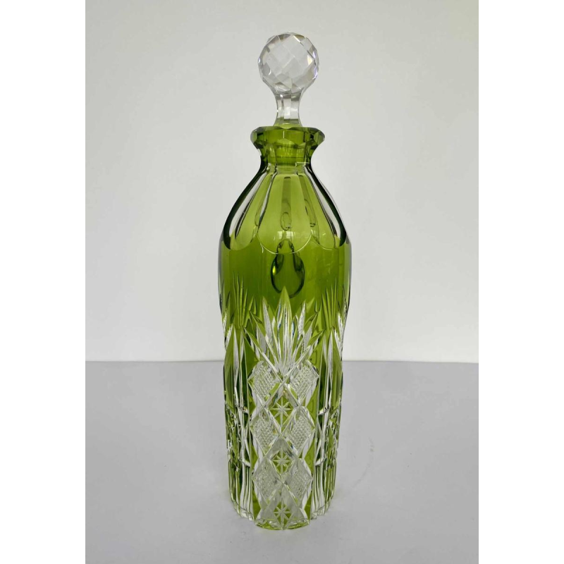 Val-Saint-Lambert, green-lined cut crystal liqueur carafe/pitcher, early 20th century