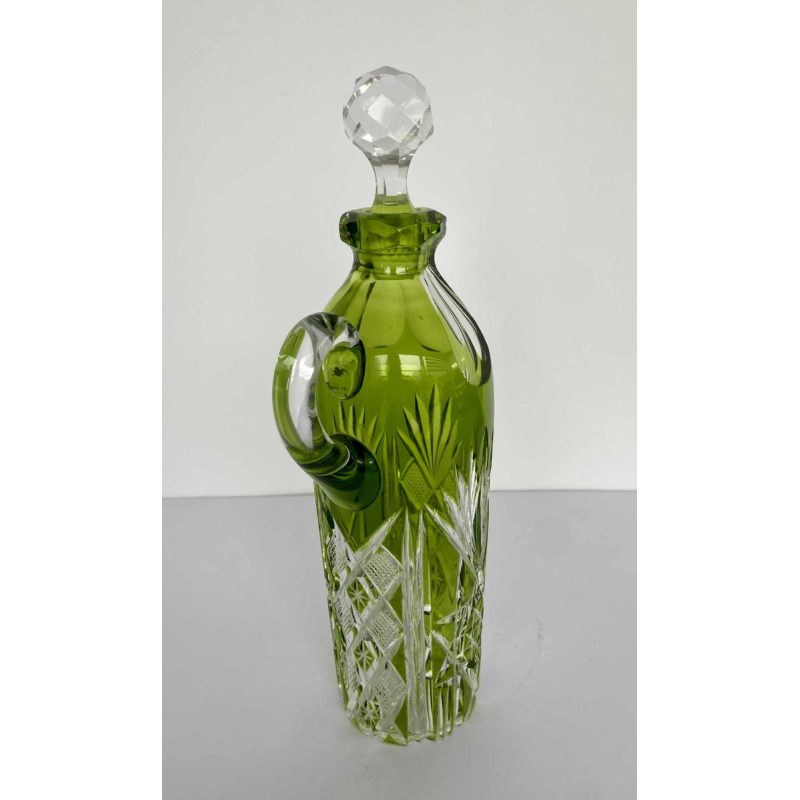 Val-Saint-Lambert, green-lined cut crystal liqueur carafe/pitcher, early 20th century