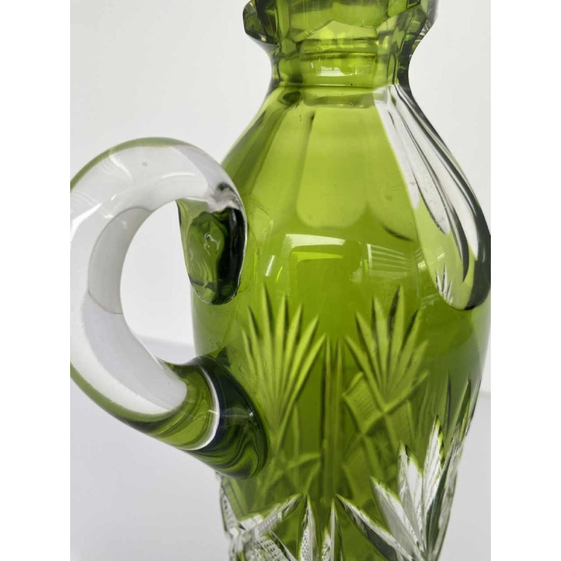 Val-Saint-Lambert, carafe / pichet à liqueur en cristal taillé doublé vert, début XXe s