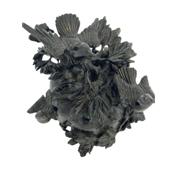 Boite en néphrite sculptée, potiron garni de feuilles et d'oiseaux