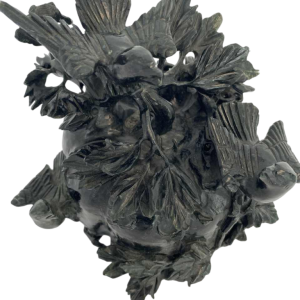 Boite en néphrite sculptée, potiron garni de feuilles et d'oiseaux