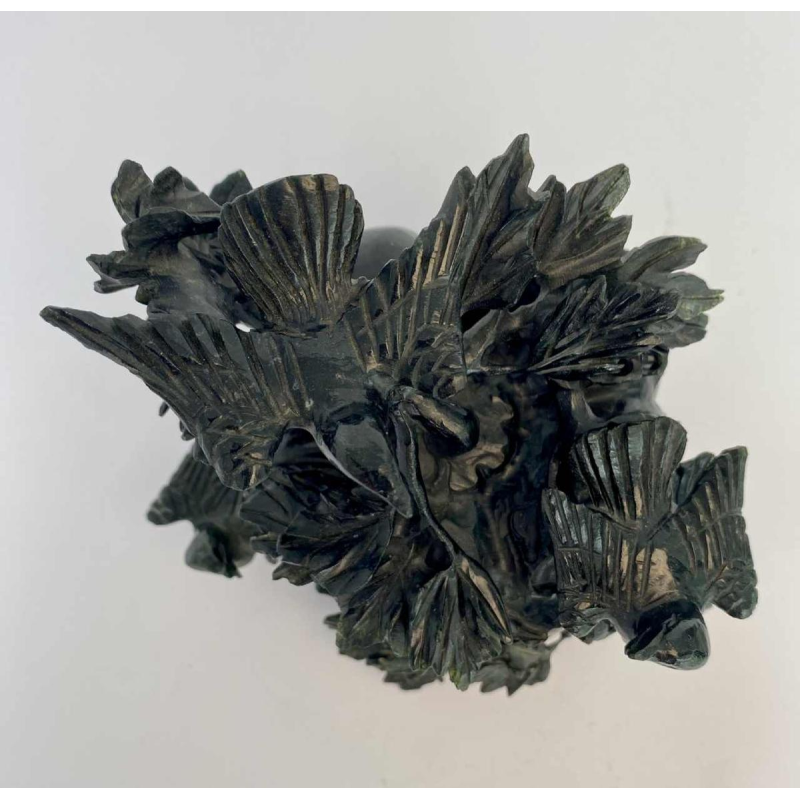 Boite en néphrite sculptée, potiron garni de feuilles et d'oiseaux