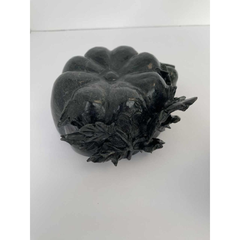 Carved nephrite box, pumpkin decorated with leaves and birds