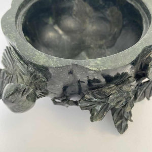 Carved nephrite box, pumpkin decorated with leaves and birds