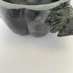 Carved nephrite box, pumpkin decorated with leaves and birds