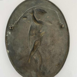 Bas-relief “Putto Carrying Flowers” romantic bronze sculpture, late 19th c