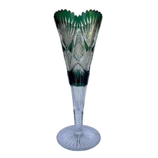 Val-Saint-Lambert, haut vase 'Sheffel' (46 cm), cristal taille riche doublé vert, ca 1905
