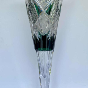 Val-Saint-Lambert, tall 'Sheffel' vase (46 cm), rich cut crystal with green lining, ca 1905