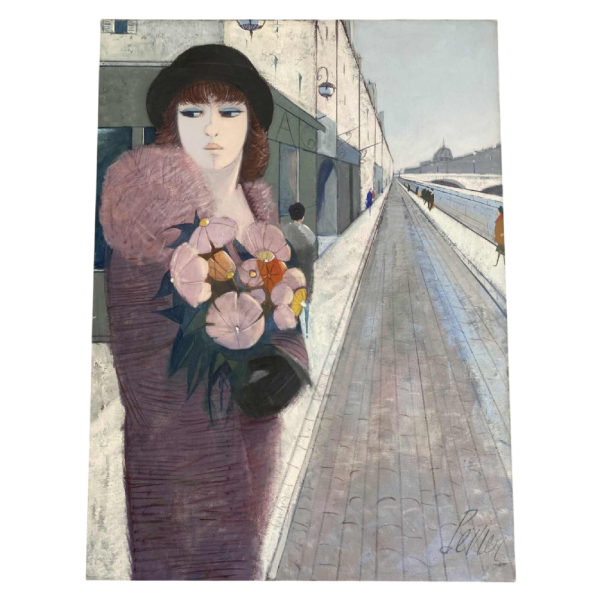 Charles Levier “ Le Quai“ tableau huile sur toile, style “trente glorieuses“, XXe s