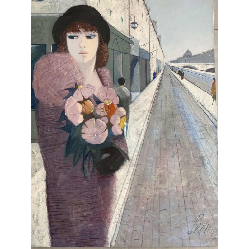 Charles Levier “ Le Quai“ tableau huile sur toile, style “trente glorieuses“, XXe s