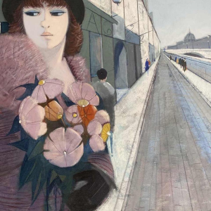 Charles Levier “ Le Quai“ tableau huile sur toile, style “trente glorieuses“, XXe s