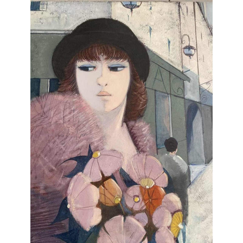 Charles Levier “ Le Quai“ tableau huile sur toile, style “trente glorieuses“, XXe s